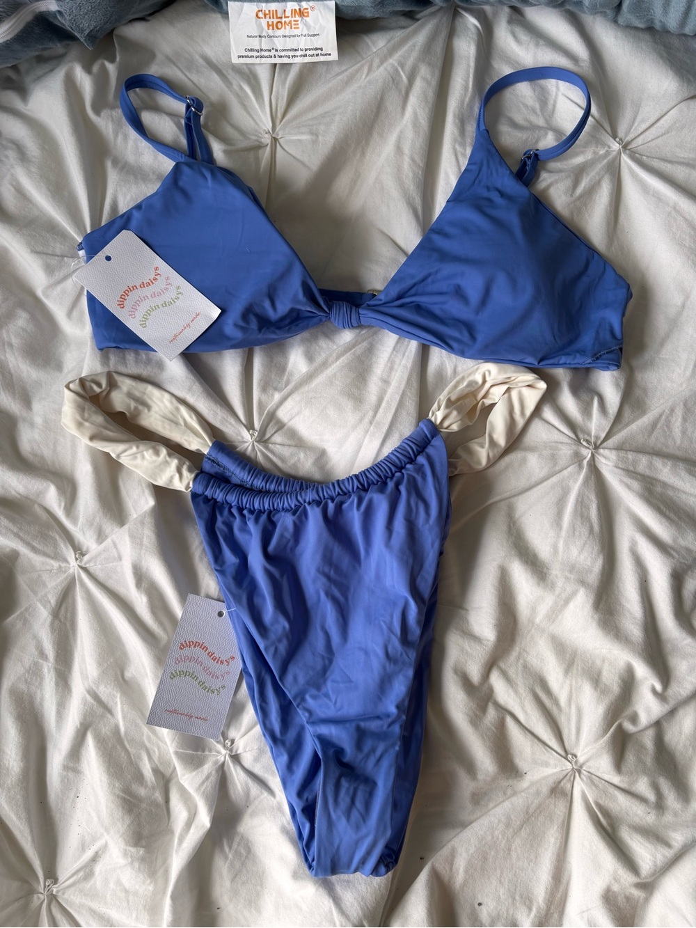 Dippin' Daisy's Blue and Cream Knotted Bikini Set